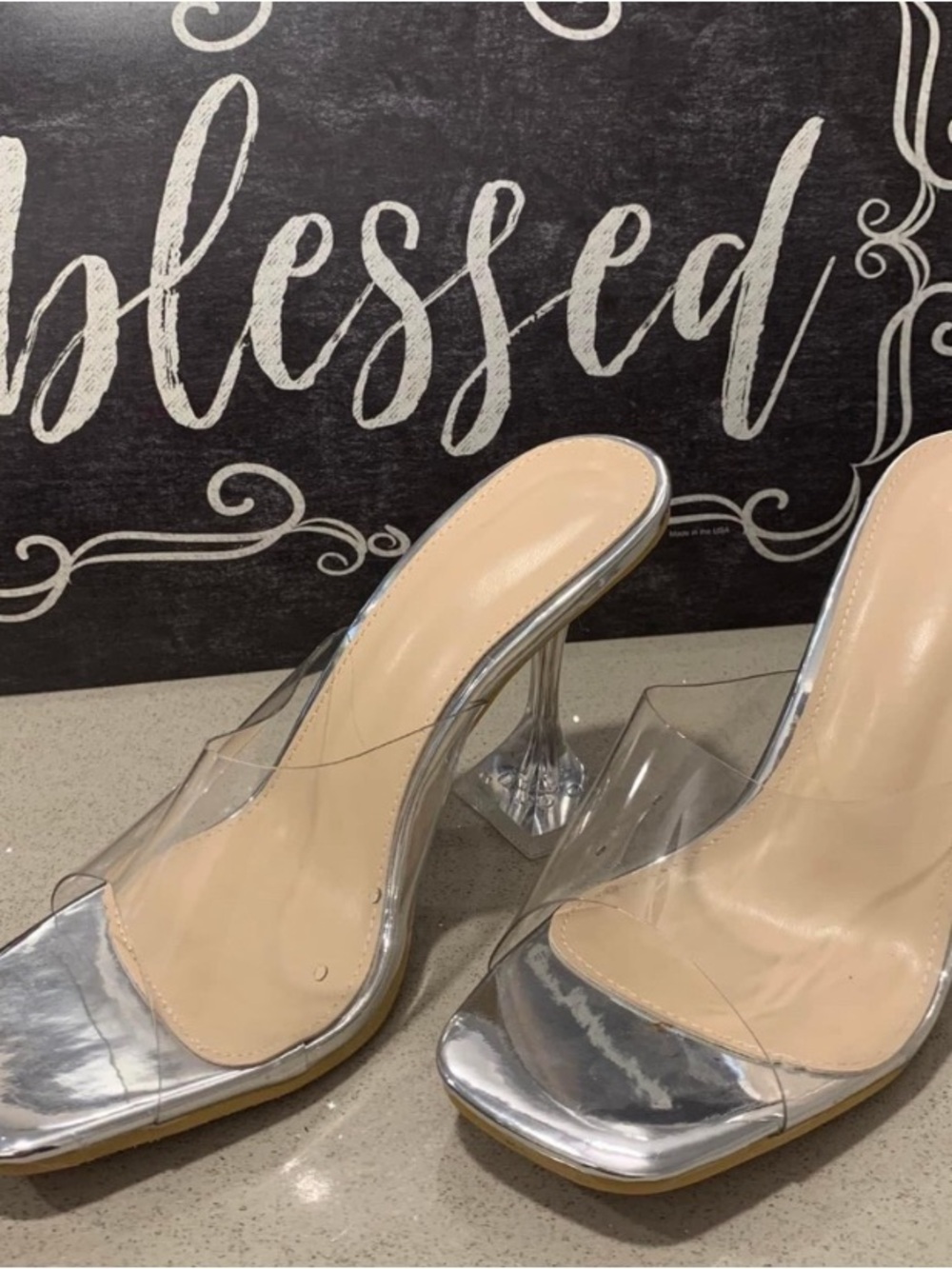 Clear PVC and Silver High Heel Mules